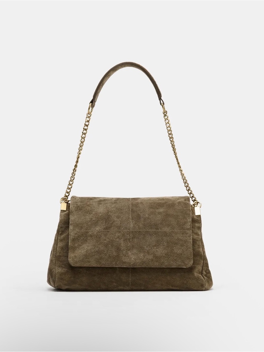ZARA Olive Suede Shoulder Bag with Chain Strap
